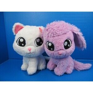 Blip TicTacToy XOXO Purple Puppy Dog & White Kitty Cat Glitter Friends Plush 8"